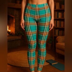 Teal Tartan High-Waisted Leggings